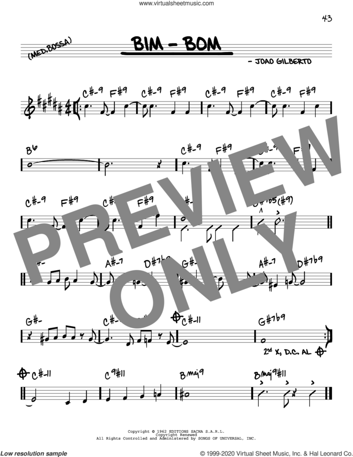 Bim-Bom sheet music for voice and other instruments (real book) by Joao Gilberto, intermediate skill level