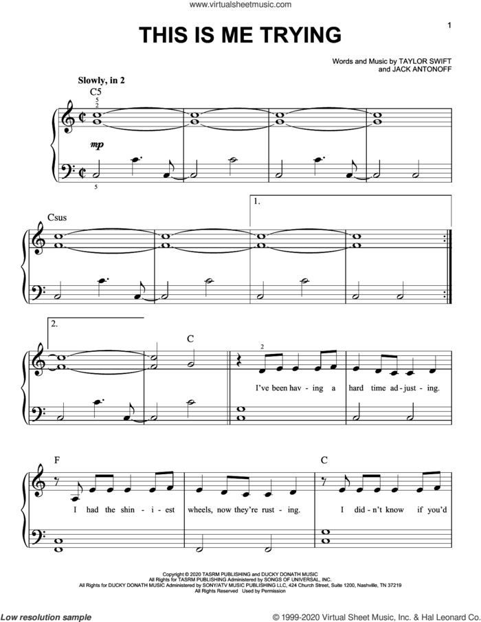 this is me trying sheet music for piano solo by Taylor Swift and Jack Antonoff, easy skill level