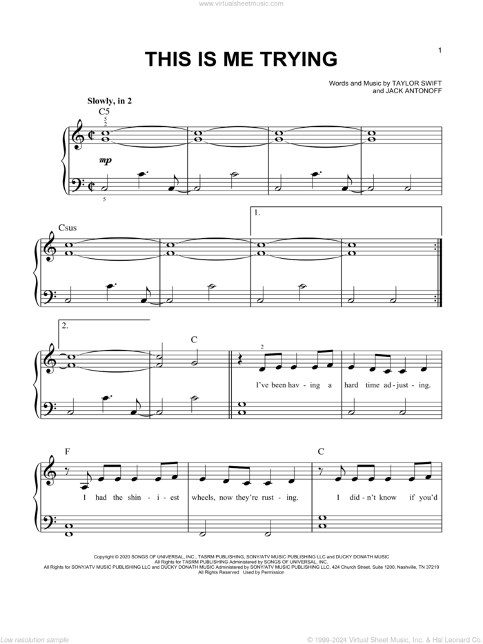 this is me trying sheet music for piano solo by Taylor Swift and Jack Antonoff, easy skill level