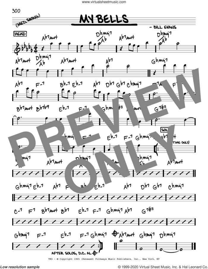 My Bells sheet music for voice and other instruments (real book) by Bill Evans, intermediate skill level