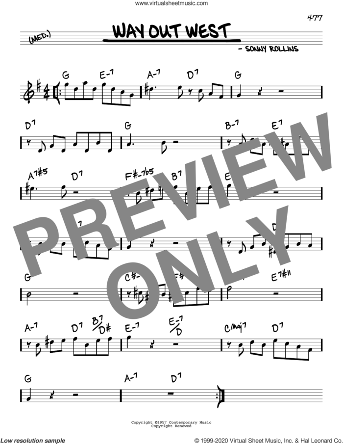 Way Out West sheet music for voice and other instruments (real book) by Sonny Rollins, intermediate skill level
