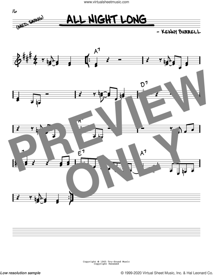 All Night Long sheet music for voice and other instruments (real book) by Kenny Burrell, intermediate skill level