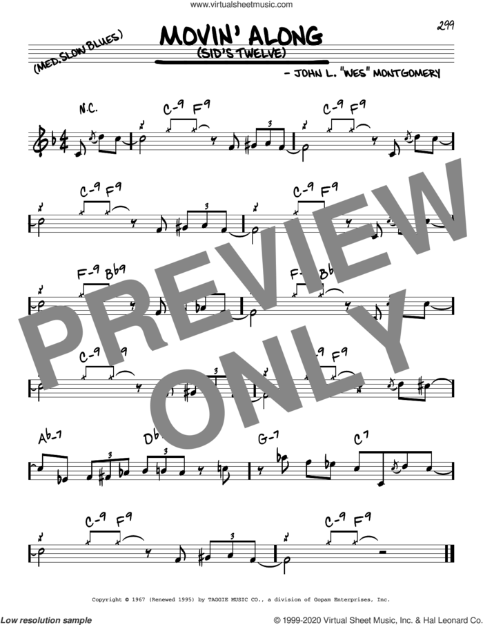 Movin' Along (Sid's Twelve) sheet music for voice and other instruments (in C) by Wes Montgomery and Wes Montgomery, intermediate skill level