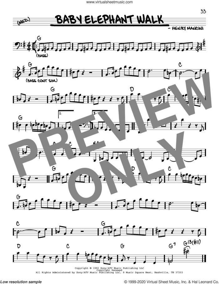 Baby Elephant Walk sheet music for voice and other instruments (real book) by Henry Mancini and Hal David, intermediate skill level