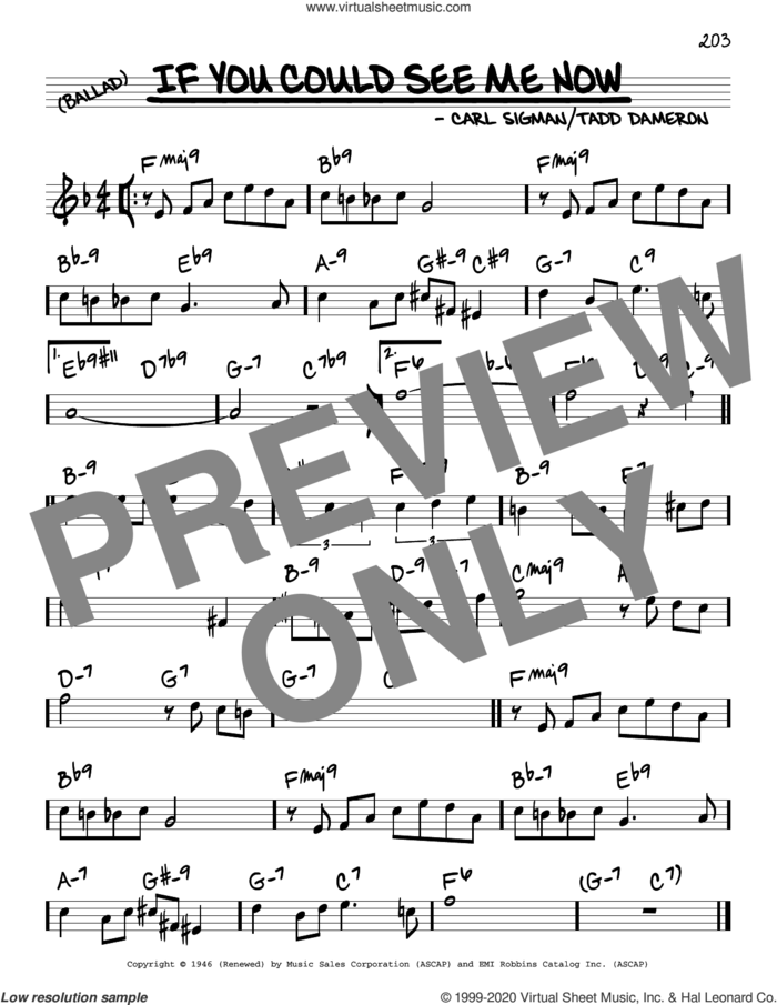 If You Could See Me Now sheet music for voice and other instruments (real book) by Carl Sigman and Tadd Dameron, intermediate skill level