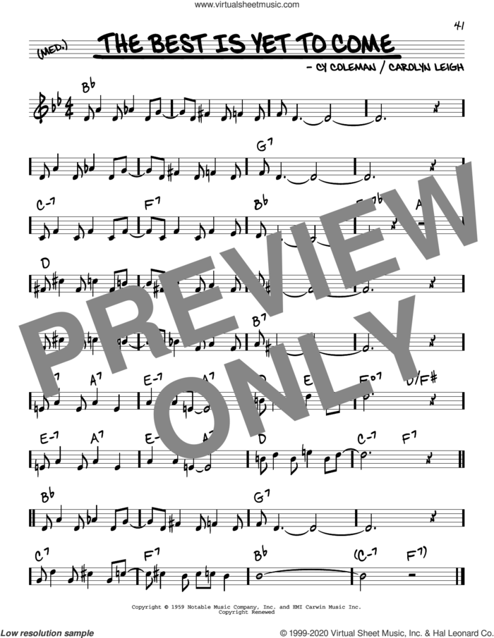 The Best Is Yet To Come sheet music for voice and other instruments (real book) by Michael Buble, Carolyn Leigh and Cy Coleman, intermediate skill level