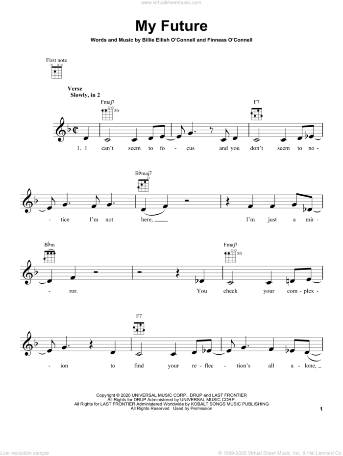 my future sheet music for ukulele by Billie Eilish, intermediate skill level