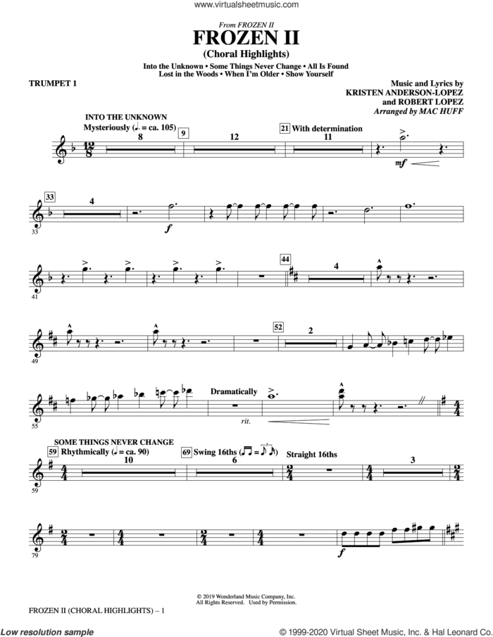 Frozen 2 (Choral Highlights) (arr. Mac Huff) (complete set of parts) sheet music for orchestra/band by Mac Huff, Kristen Anderson-Lopez, Kristen Anderson-Lopez & Robert Lopez and Robert Lopez, intermediate skill level