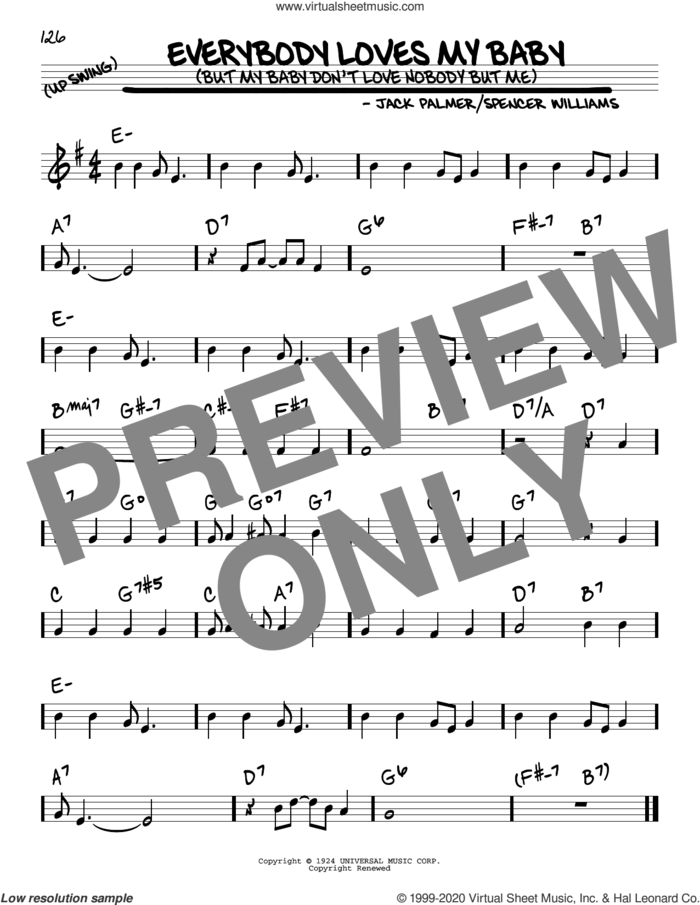 Everybody Loves My Baby (But My Baby Don't Love Nobody But Me) sheet music for voice and other instruments (real book) by Clarence Williams and The Blue Five, Jack Palmer and Spencer Williams, intermediate skill level