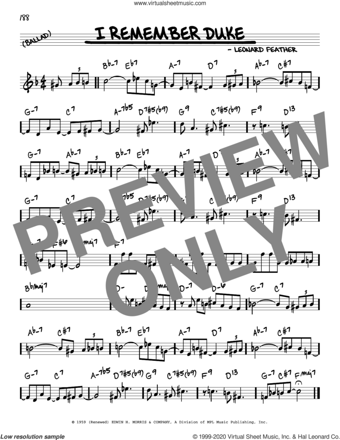 I Remember Duke sheet music for voice and other instruments (real book) by Leonard Feather, intermediate skill level