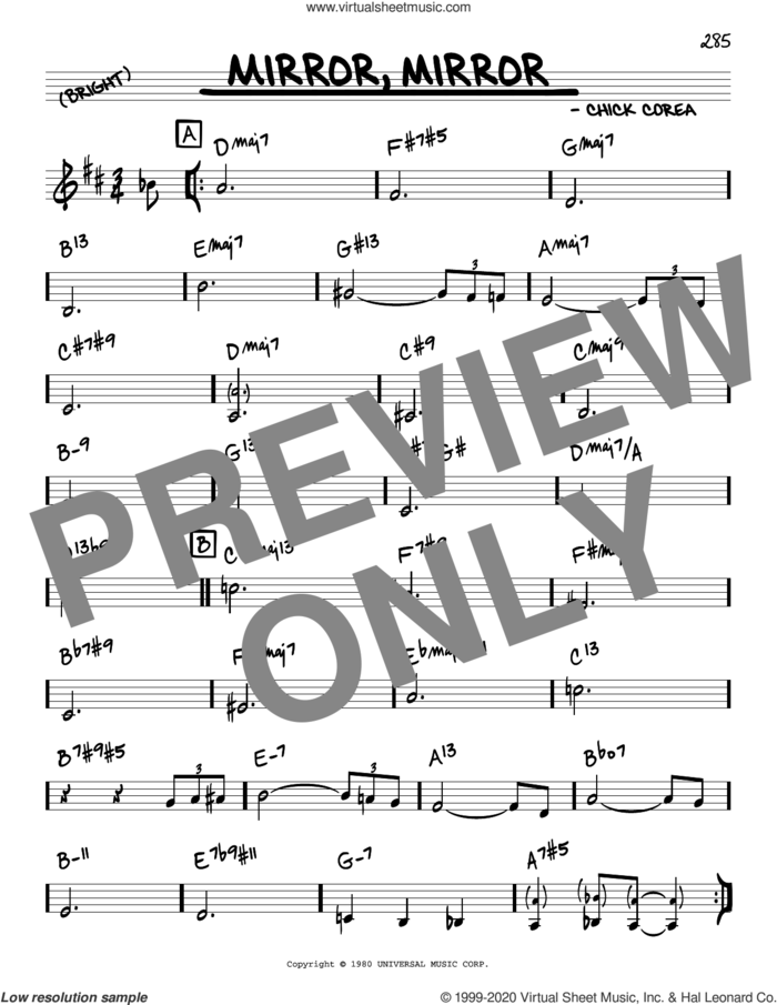 Mirror, Mirror sheet music for voice and other instruments (real book) by Chick Corea, intermediate skill level
