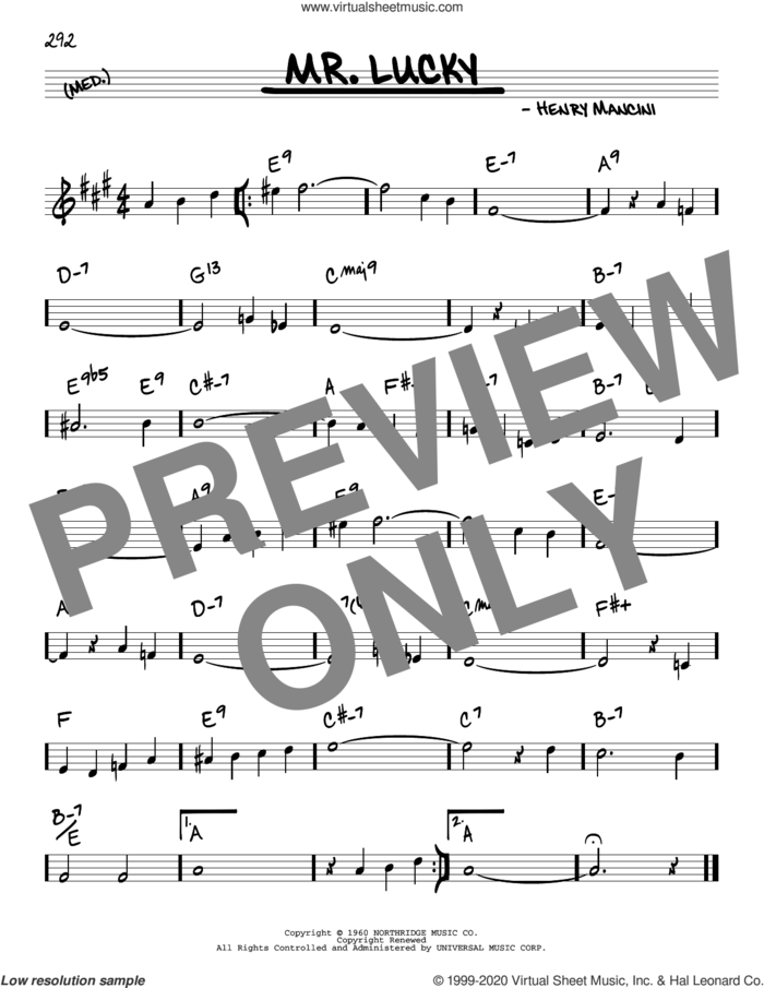 Mr. Lucky sheet music for voice and other instruments (real book) by Henry Mancini, intermediate skill level