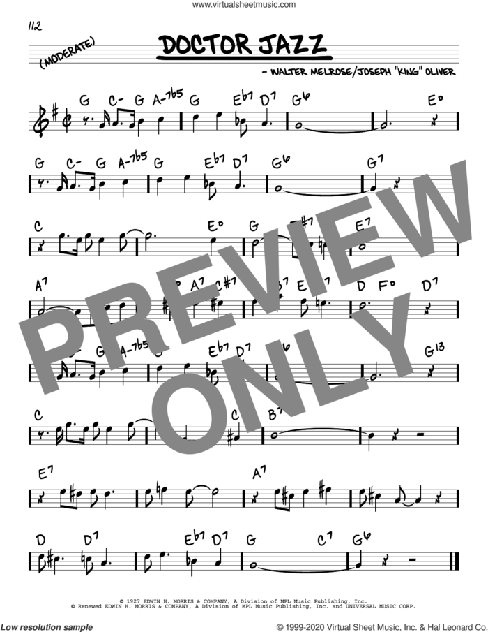 Doctor Jazz sheet music for voice and other instruments (real book) by Walter Melrose and Joseph 'King' Oliver, intermediate skill level