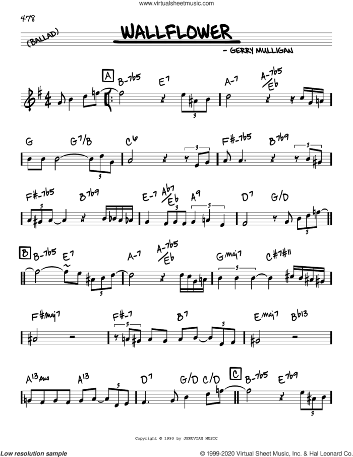Wallflower sheet music for voice and other instruments (real book) by Gerry Mulligan, intermediate skill level