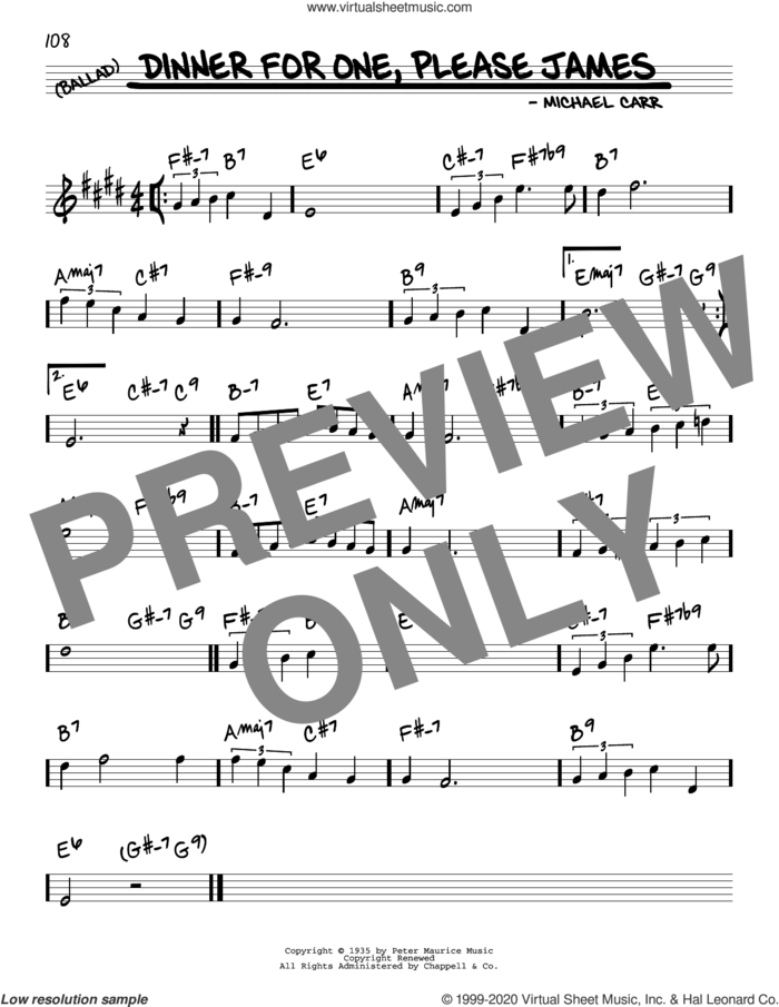 Dinner For One, Please James sheet music for voice and other instruments (real book) by Michael Carr, intermediate skill level