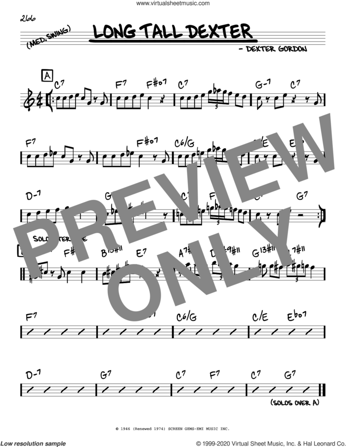 Long Tall Dexter sheet music for voice and other instruments (real book) by Dexter Gordon, intermediate skill level