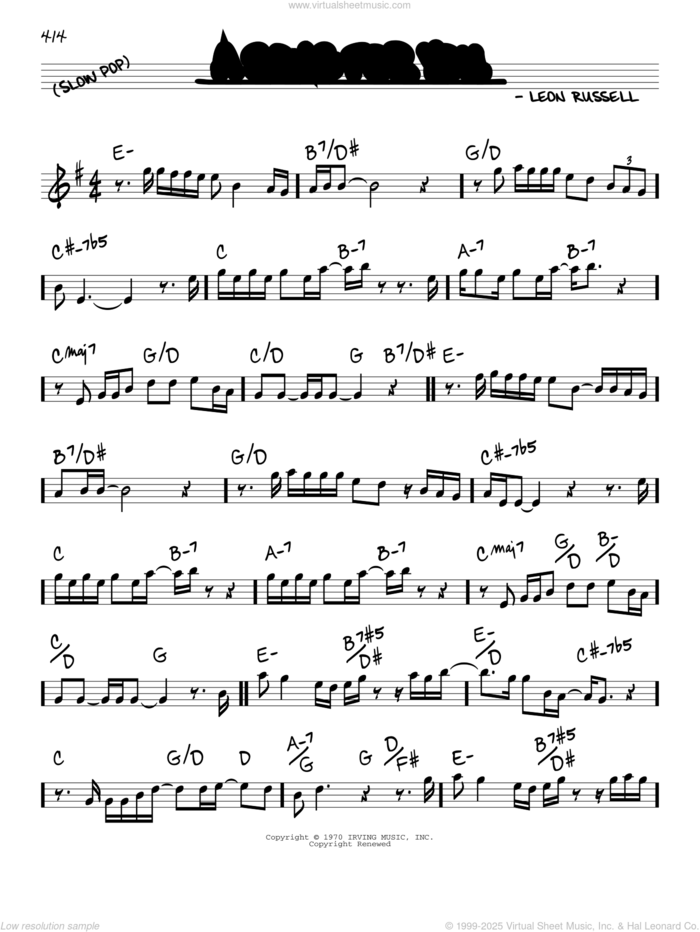 A Song For You sheet music for voice and other instruments (real book) by Leon Russell, Carpenters and Whitney Houston, intermediate skill level