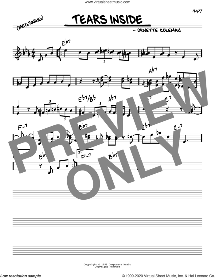 Tears Inside sheet music for voice and other instruments (real book) by Pat Metheny and Ornette Coleman, intermediate skill level