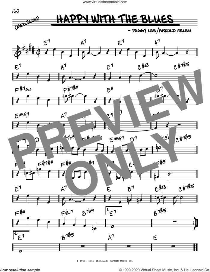 Happy With The Blues sheet music for voice and other instruments (real book) by Harold Arlen and Peggy Lee, intermediate skill level