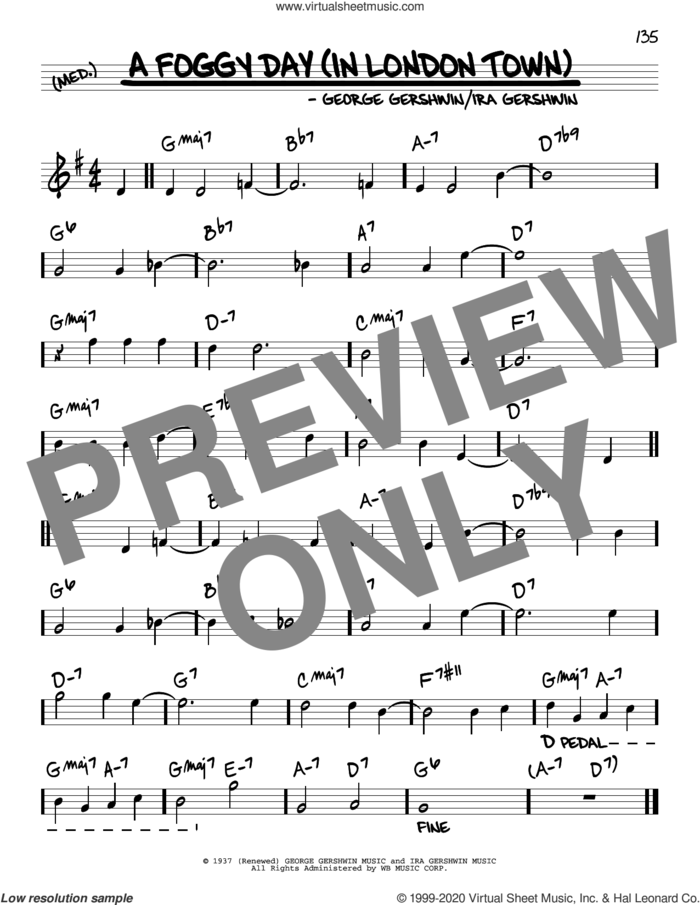 A Foggy Day (In London Town) sheet music for voice and other instruments (real book) by George Gershwin and Ira Gershwin, intermediate skill level