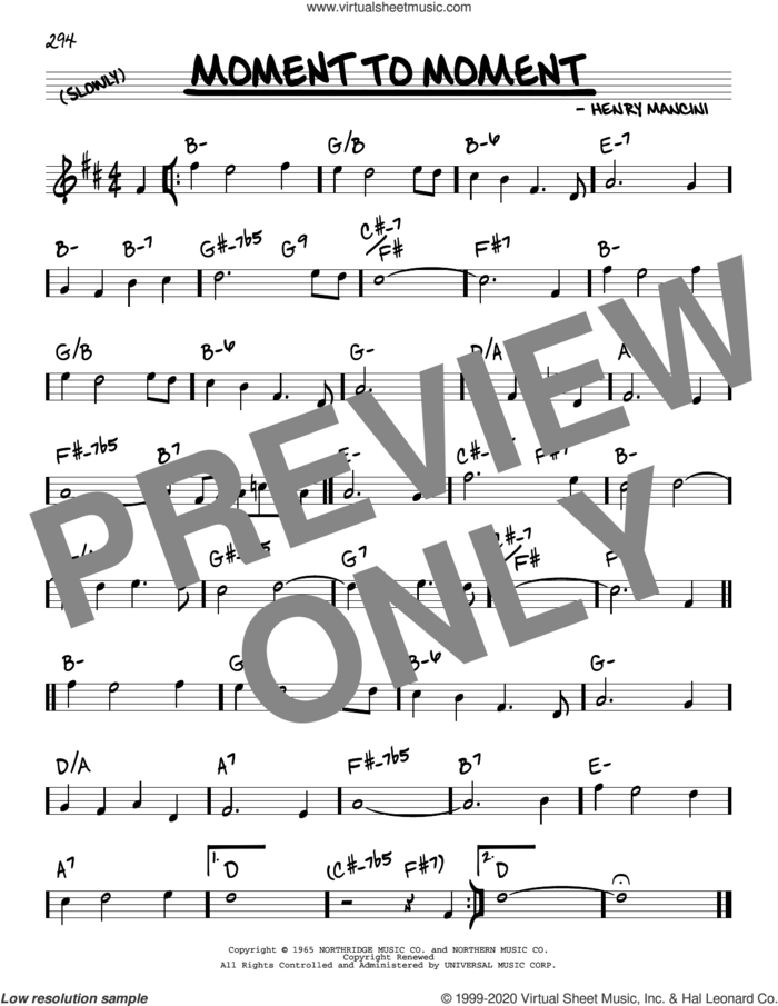 Moment To Moment sheet music for voice and other instruments (real book) by Henry Mancini, intermediate skill level