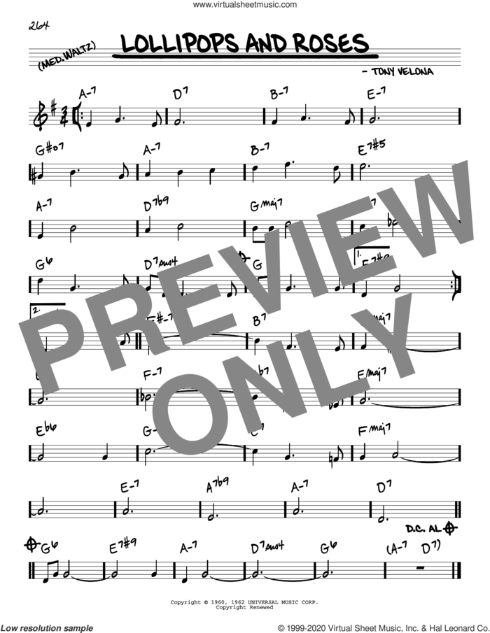 Lollipops And Roses sheet music for voice and other instruments (real book) by Jack Jones and Tony Velona, intermediate skill level