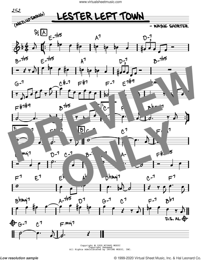 Lester Left Town sheet music for voice and other instruments (real book) by Wayne Shorter, intermediate skill level