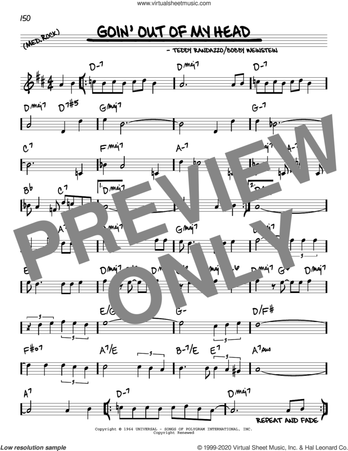 Goin' Out Of My Head sheet music for voice and other instruments (real book) by Little Anthony & The Imperials, The Lettermen, Bobby Weinstein and Teddy Randazzo, intermediate skill level