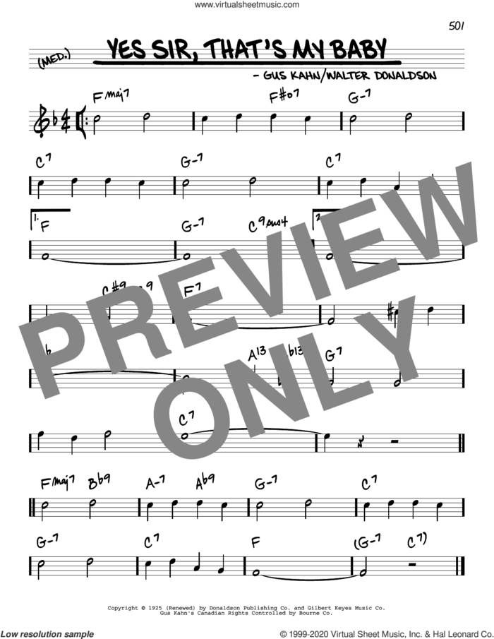 Yes Sir, That's My Baby sheet music for voice and other instruments (real book) by Gus Kahn, Walter Donaldson and Walter Donaldson and Gus Kahn, intermediate skill level