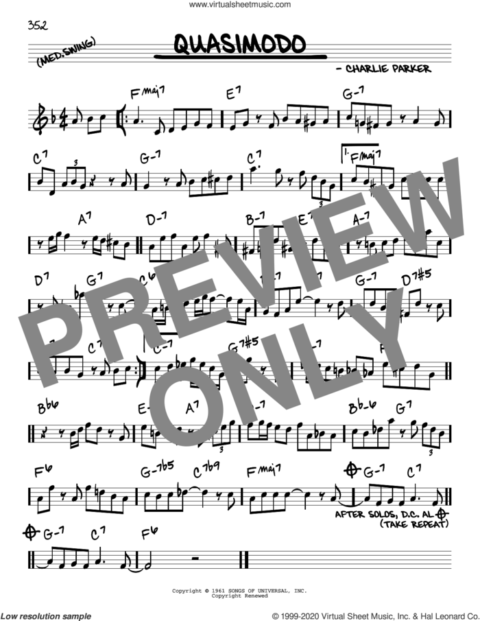Quasimodo sheet music for voice and other instruments (real book) by Charlie Parker, intermediate skill level