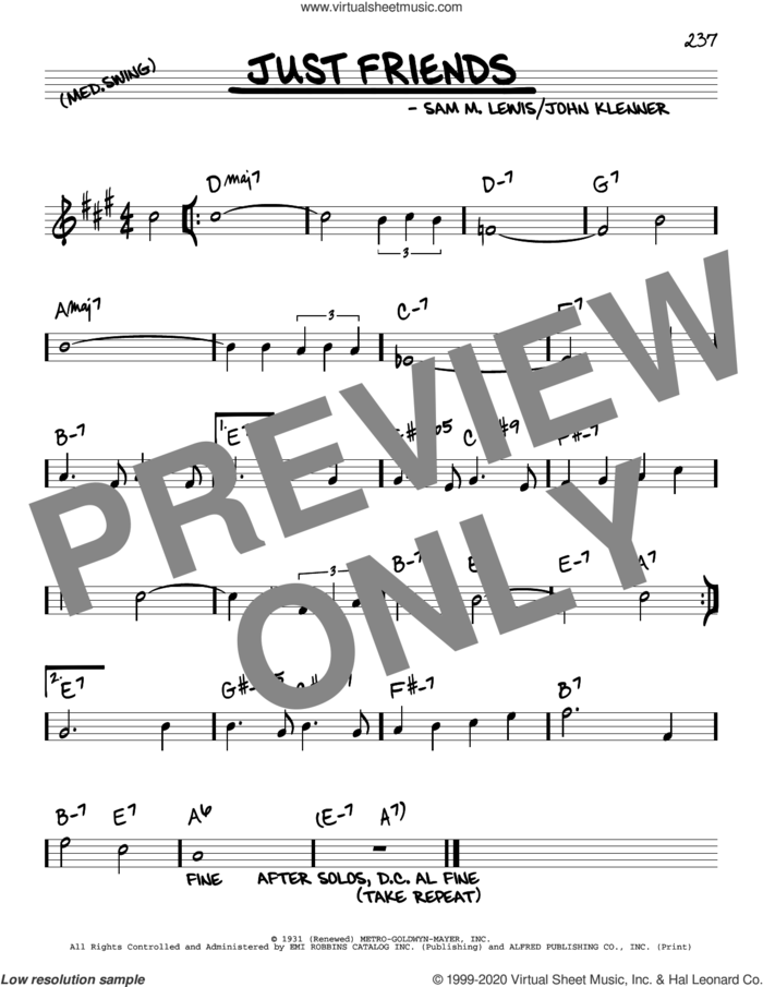 Just Friends sheet music for voice and other instruments (real book) by Sam Lewis, John Klenner and John Klenner and Sam M. Lewis, intermediate skill level