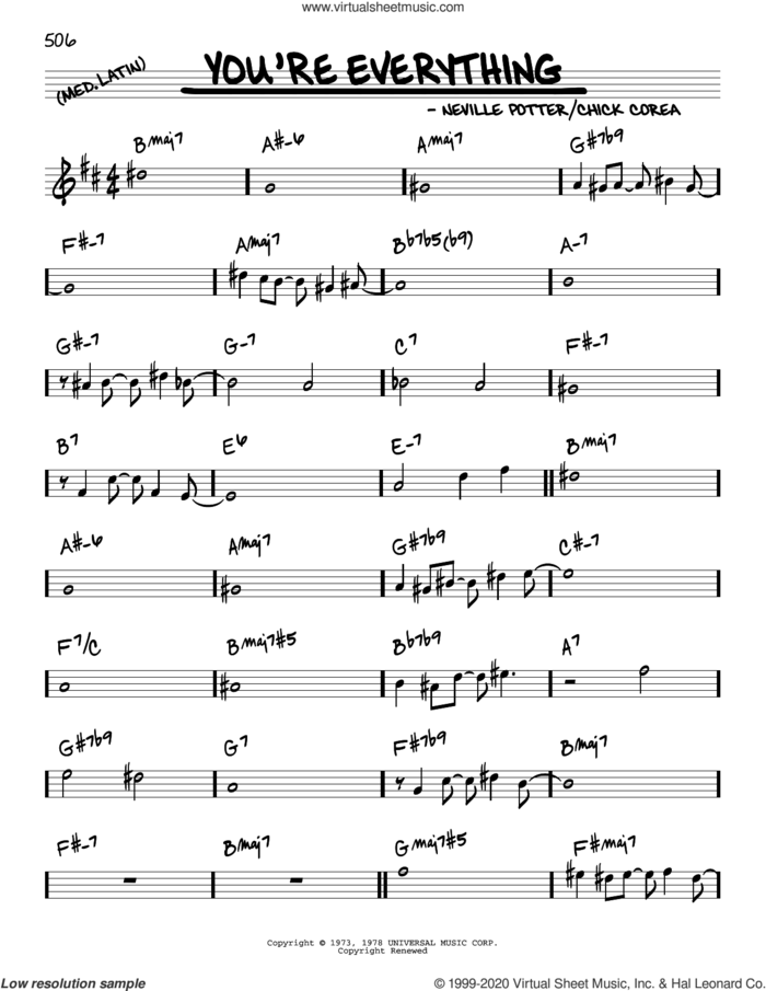 You're Everything sheet music for voice and other instruments (real book) by Chick Corea, Chick Corea Elektric Band and Neville Potter, intermediate skill level