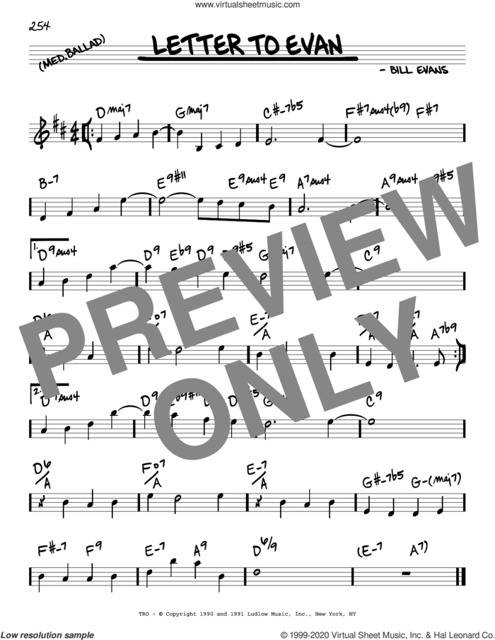 Letter To Evan sheet music for voice and other instruments (real book) by Bill Evans, intermediate skill level