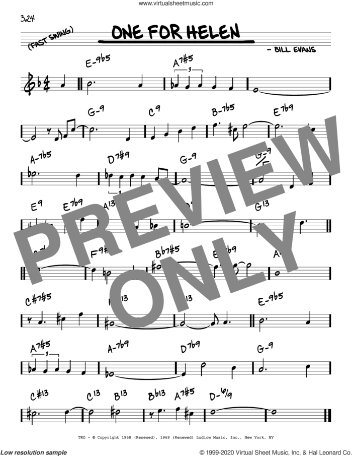One For Helen sheet music for voice and other instruments (real book) by Bill Evans, intermediate skill level