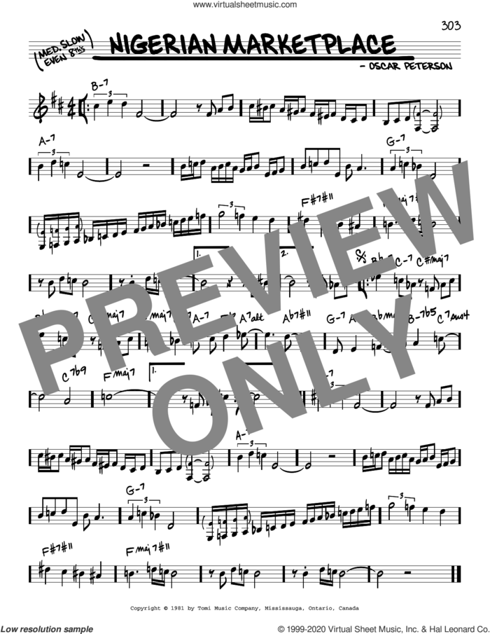 Nigerian Marketplace sheet music for voice and other instruments (real book) by Oscar Peterson, intermediate skill level