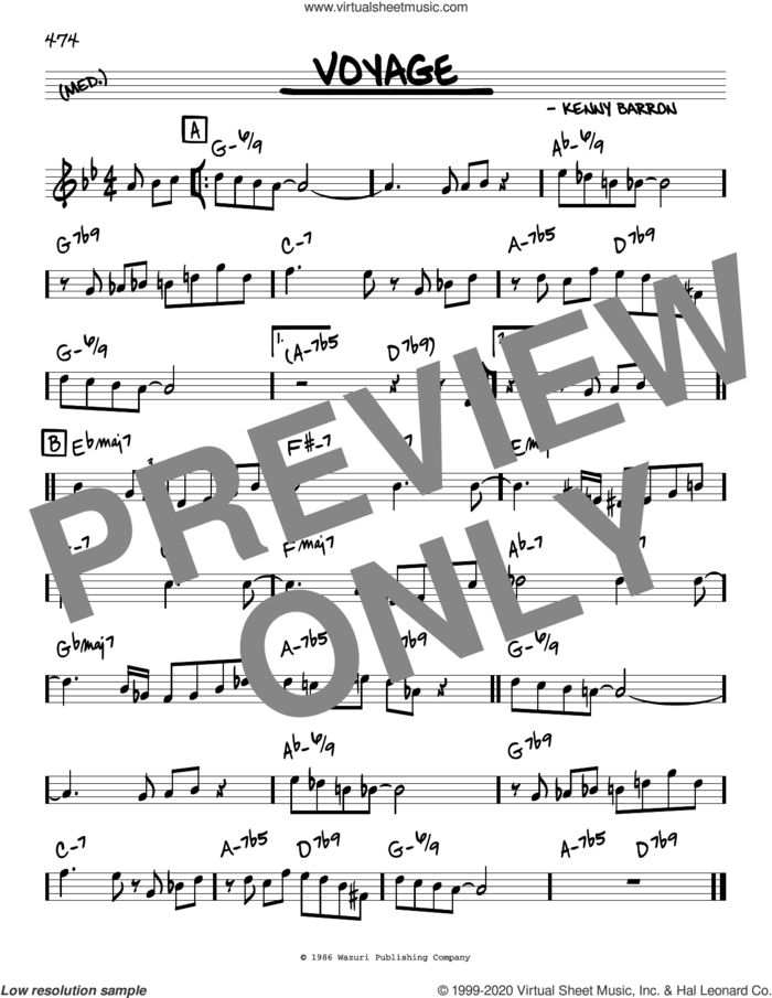 Voyage sheet music for voice and other instruments (real book) by Kenny Barron, intermediate skill level