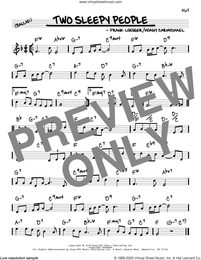 Two Sleepy People sheet music for voice and other instruments (real book) by Frank Loesser and Hoagy Carmichael, intermediate skill level