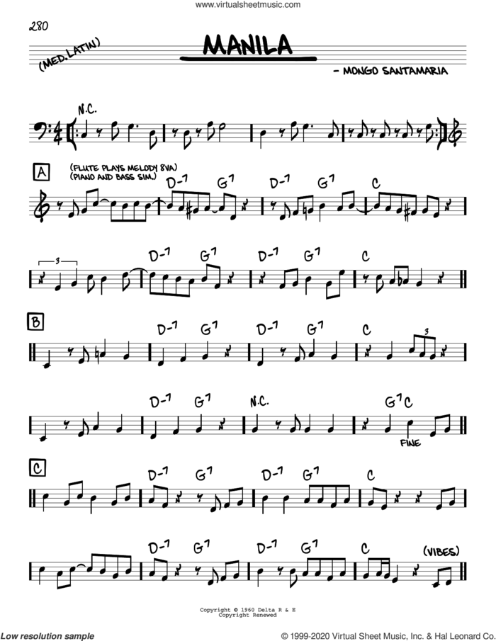 Manila sheet music for voice and other instruments (real book) by Mongo Santamaria, intermediate skill level