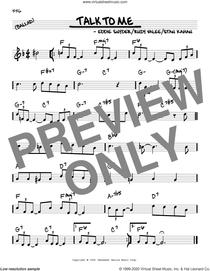 Talk To Me sheet music for voice and other instruments (real book) by Eddie Snyder, Rudy Valee and Stan Kahan, intermediate skill level