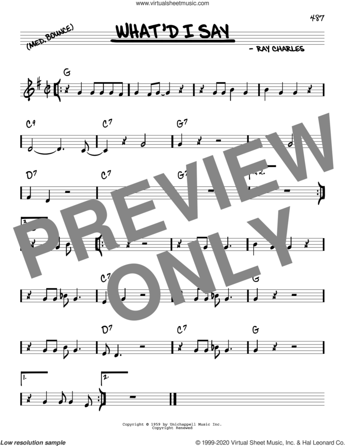 What'd I Say sheet music for voice and other instruments (real book) by Ray Charles and Elvis Presley, intermediate skill level