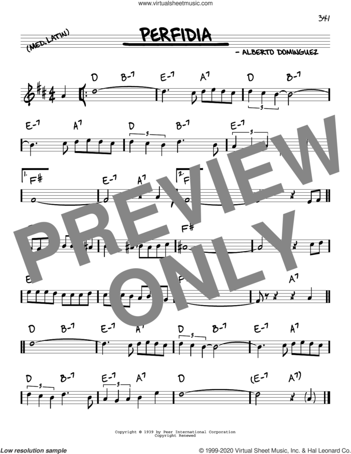 Perfidia sheet music for voice and other instruments (real book) by Alberto Dominguez and The Ventures, intermediate skill level