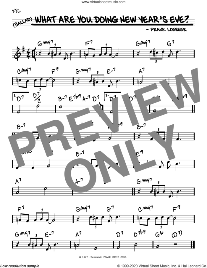 What Are You Doing New Year's Eve? sheet music for voice and other instruments (real book) by Frank Loesser, intermediate skill level