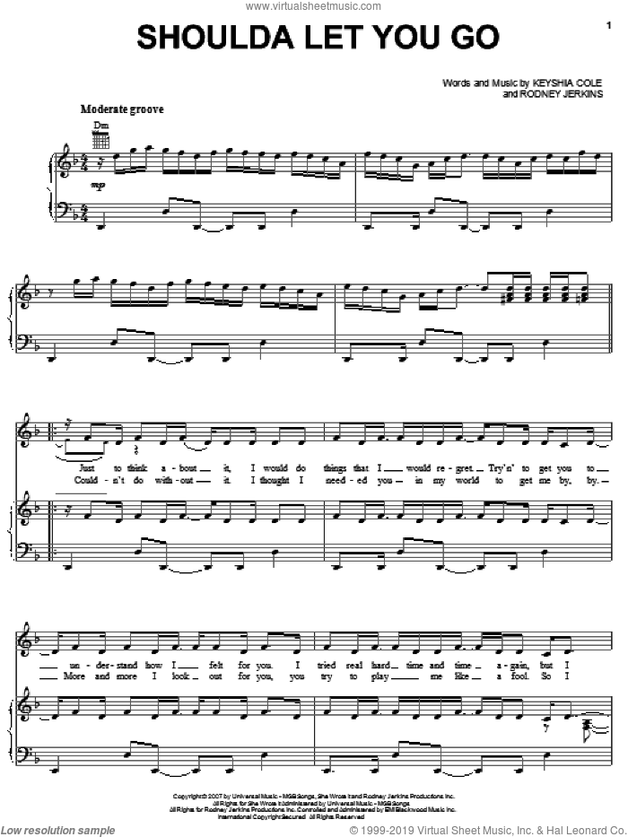Shoulda Let You Go sheet music for voice, piano or guitar by Keyshia Cole Introducing Amina, Amina, Keyshia Cole and Rodney Jerkins, intermediate skill level