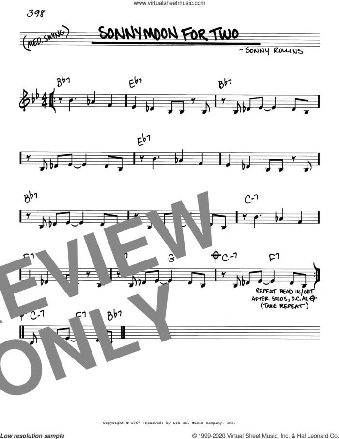 Sonnymoon For Two sheet music for voice and other instruments (real book) by Sonny Rollins, intermediate skill level