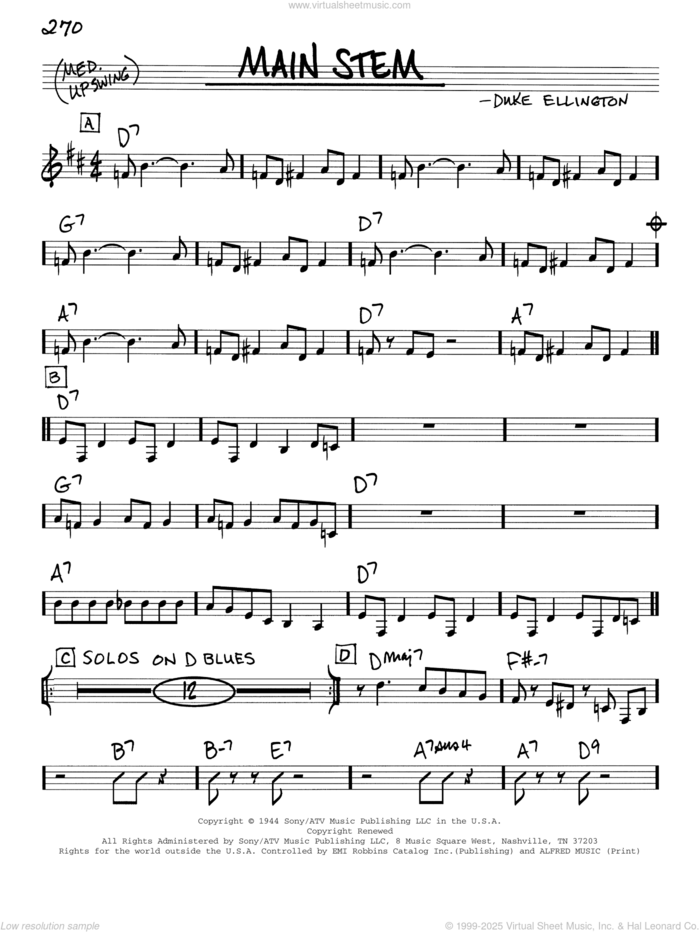 Main Stem sheet music for voice and other instruments (real book) by Duke Ellington, intermediate skill level