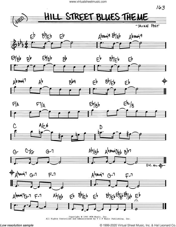 Hill Street Blues Theme sheet music for voice and other instruments (real book) by Mike Post, intermediate skill level