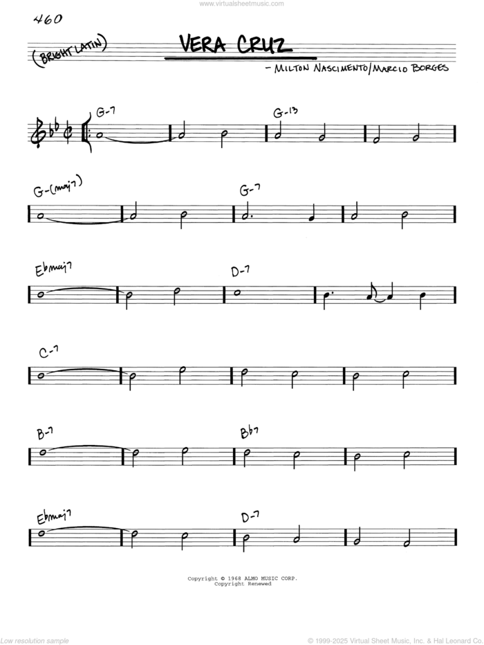 Vera Cruz sheet music for voice and other instruments (real book) by Milton Nascimento and Marcio Borges, intermediate skill level