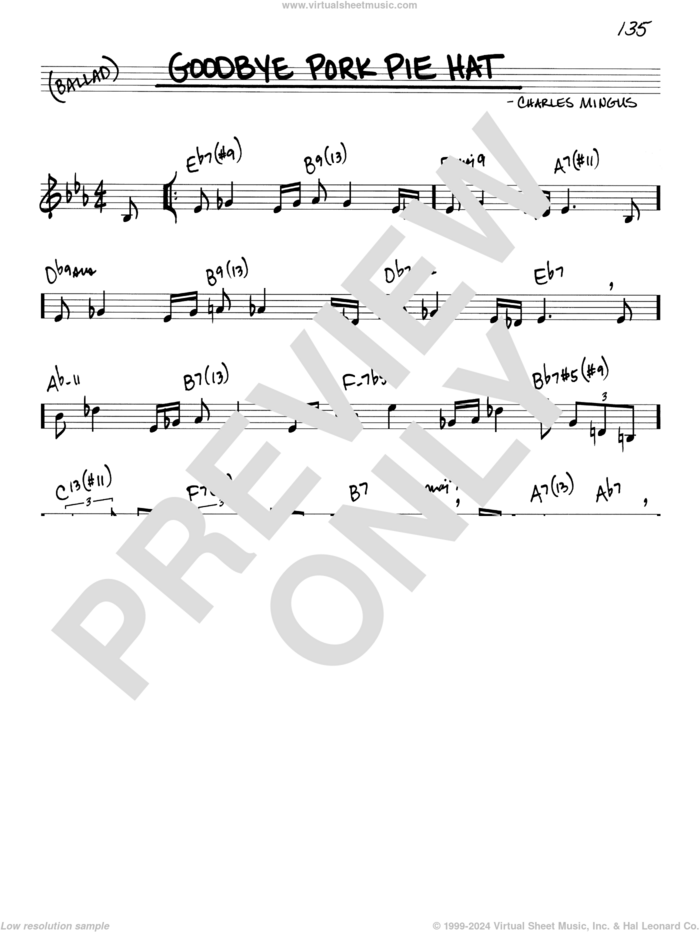 Goodbye Pork Pie Hat sheet music for voice and other instruments (real book) by Charles Mingus, intermediate skill level