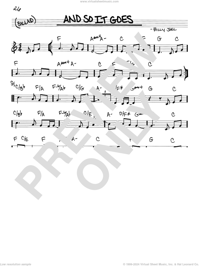 And So It Goes sheet music for voice and other instruments (real book) by Billy Joel, intermediate skill level