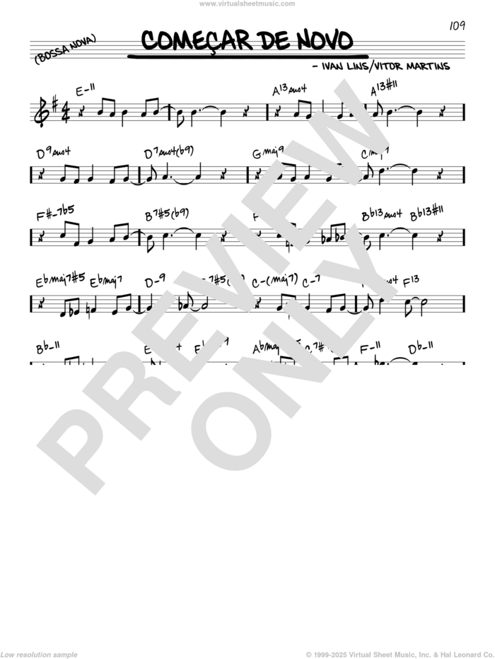 Comecar De Novo sheet music for voice and other instruments (real book) by Ivan Lins and Vitor Martins and Vitor Martins, intermediate skill level